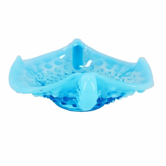 Fenton Blue Opalescent Hobnail Handled Bon Bon Dish Bowl #389 Ruffled Vintage - Picture 3 of 7